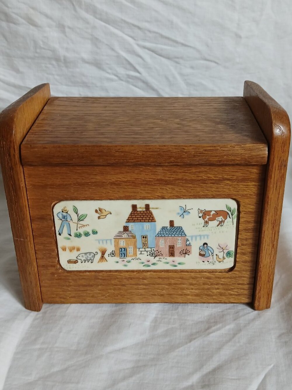 Vintage International Heartland Wooden Oak Hinged Recipe Box 1980s